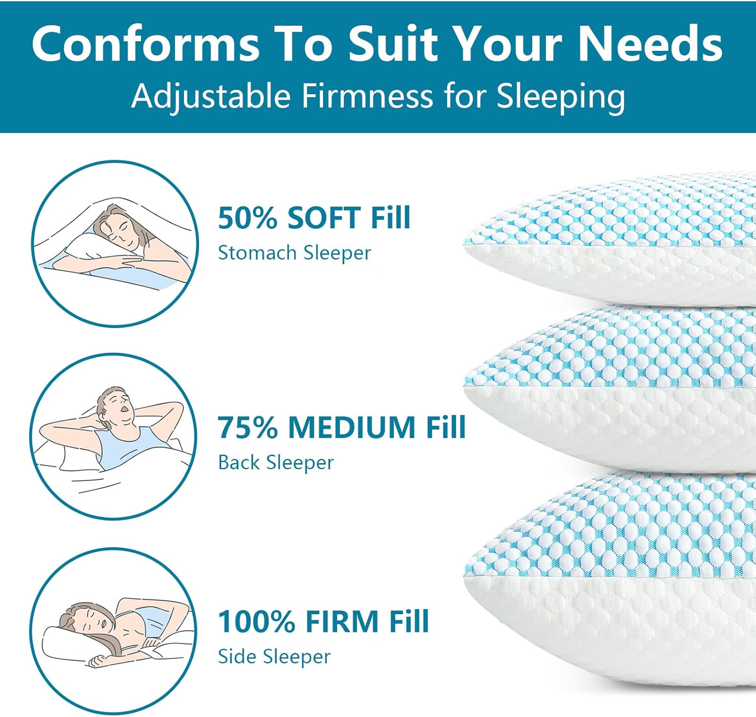 Charcoal Bamboo Cooling Pillows Queen Size Set of 2 Pack