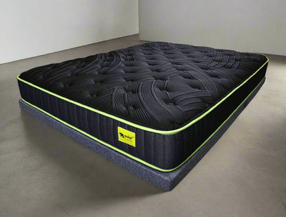 Black rv mattress with a brand logo on a white background