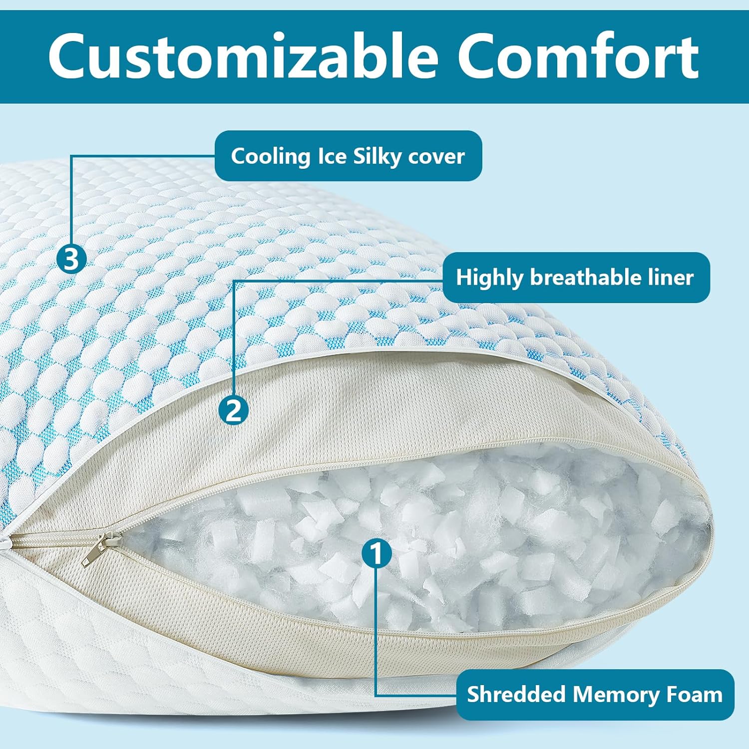 Charcoal Bamboo Cooling Pillows Queen Size Set of 2 Pack