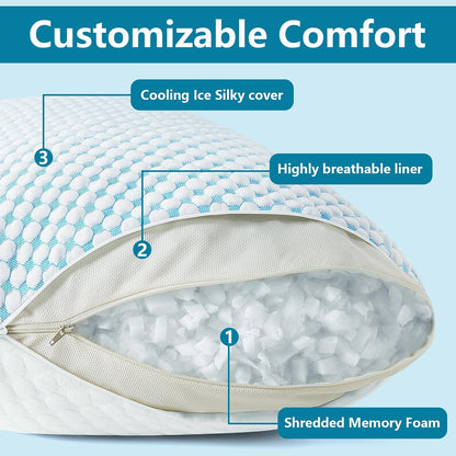 Charcoal Bamboo Cooling Pillows Queen Size Set of 2 Pack